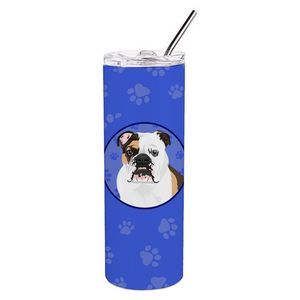 English Bulldog Tricolor #3  Stainless Steel 20 oz Skinny Tumbler, Blue